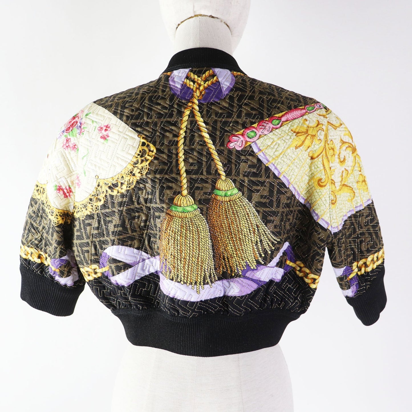 FENDI Blouson FJ7258 Outer: 100% silk, Filling: 69% polyester, Filling: 27% nylon, Filling: 4% polyurethane, Lining: 100% silk Black type Multi Women 36