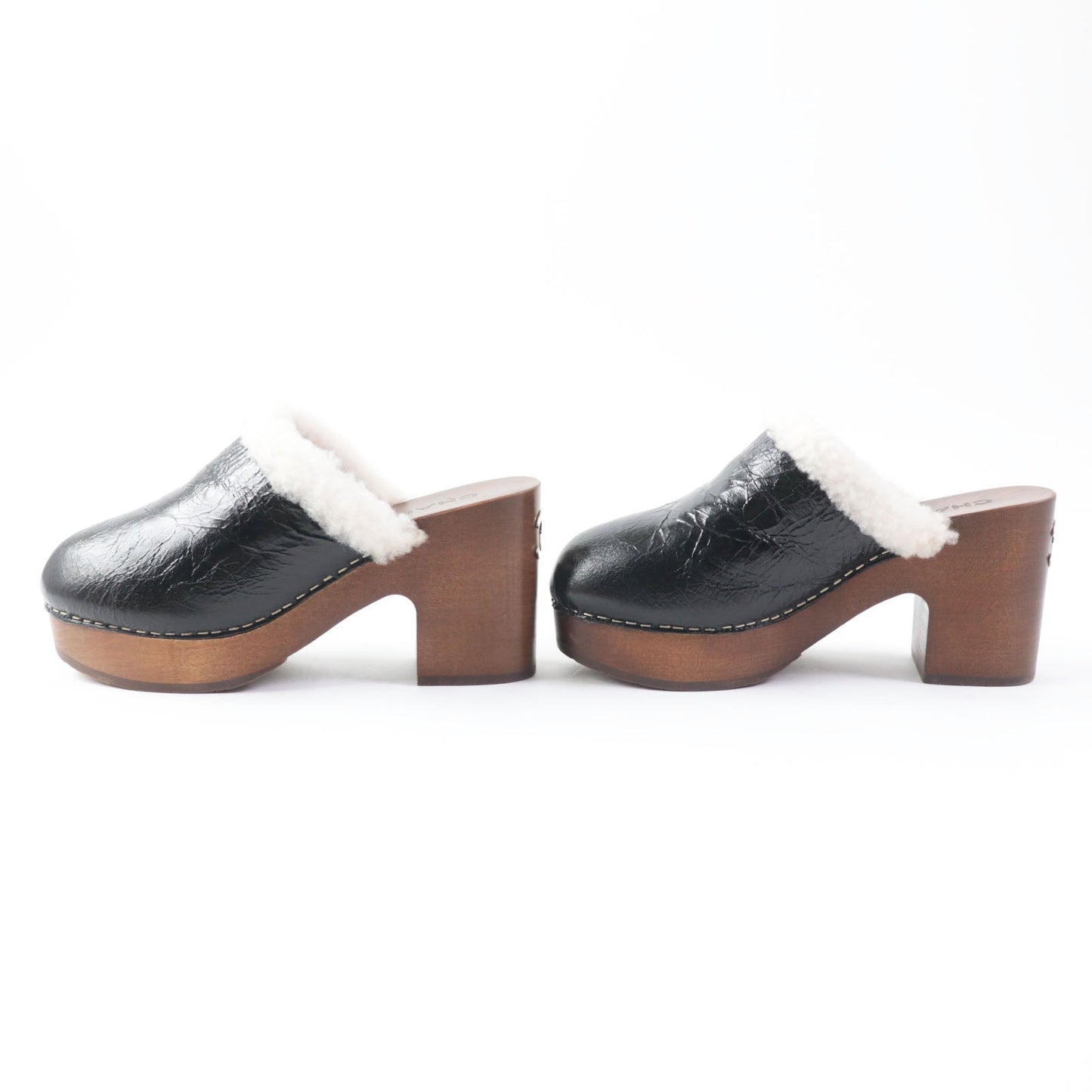 CHANEL Sandals G35368 Sheepskin Wood type Black brown Women 36