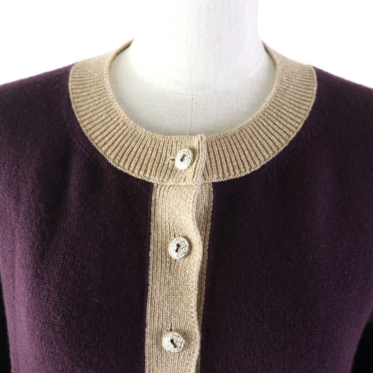 CHANEL cardigan 17A P57065 Main: 98% cashmere, Main: 2% polyester PLUM/GOLDEN BEIGE Women 38