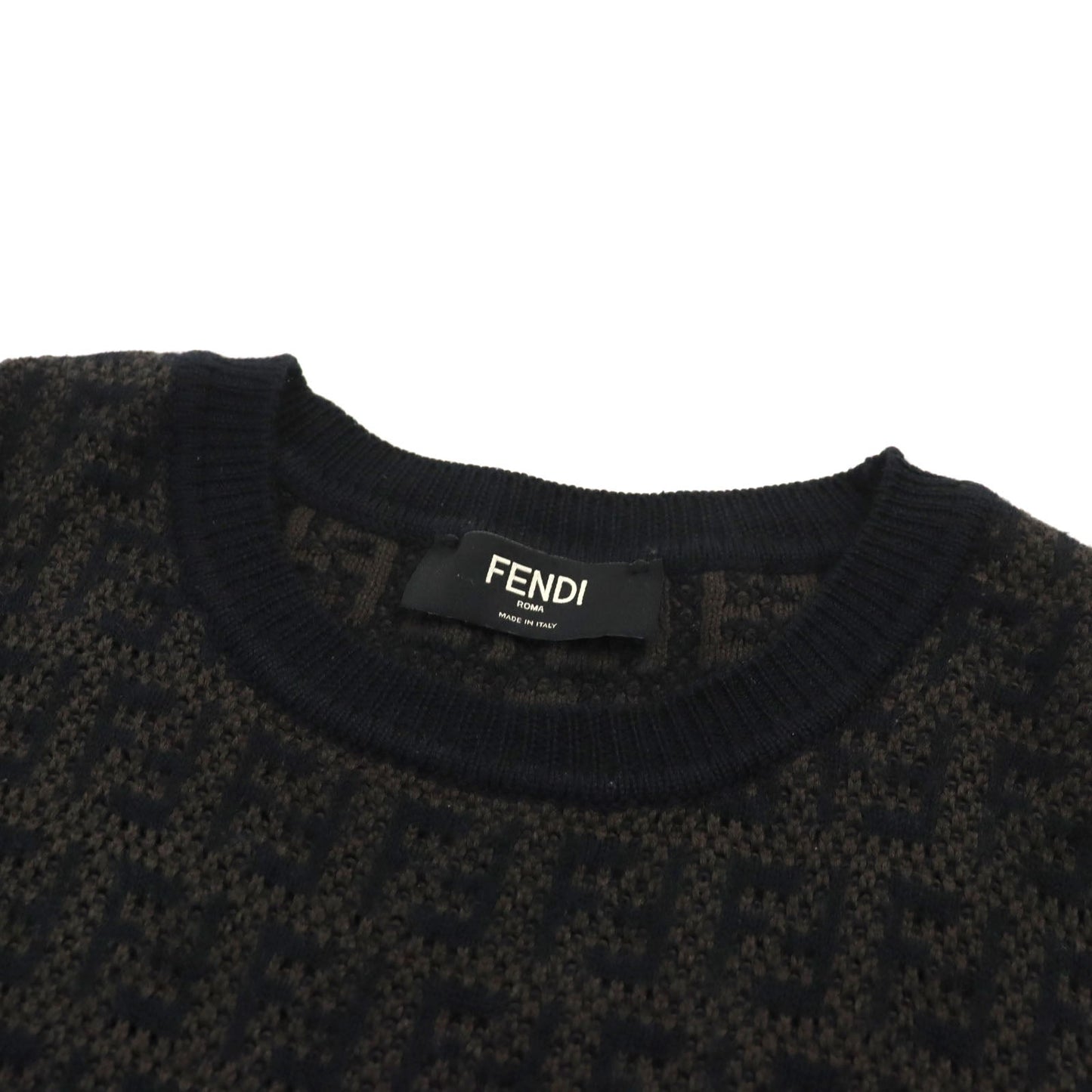 FENDI knit FZX034 AKFS Main: 54% wool, Main: 39% cotton, Main: 7% cashmere Brown black GIROCOLLO FF DETAIL KNIT mens 54