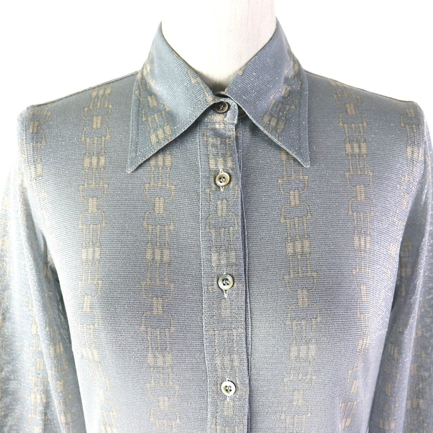 CELINE Long sleeve shirt 50% glitter, 50% SINTETICA Blue Gray Beige Women 42