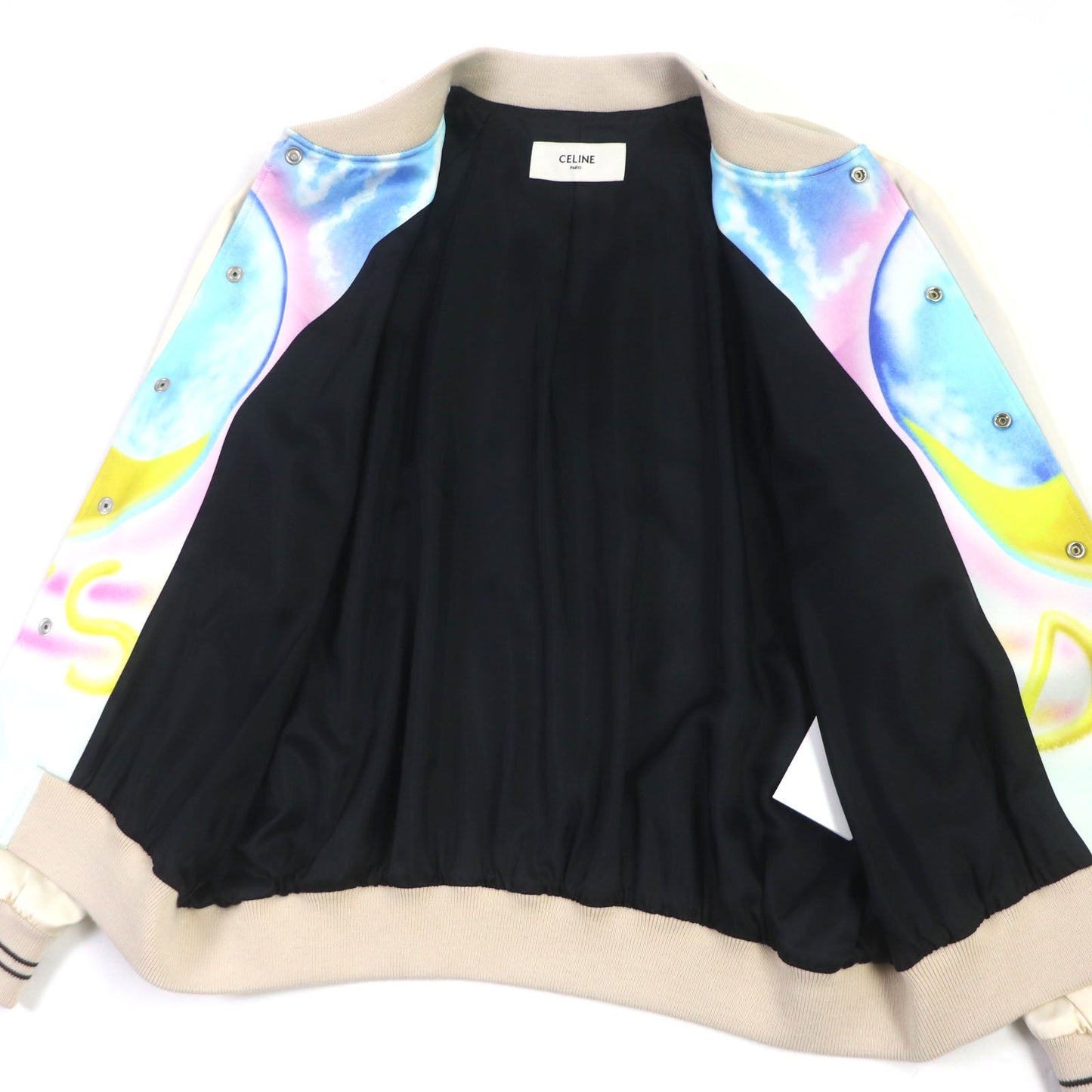 CELINE Stajan 2V28H353Q Outer: 100% rayon, Lining: 100% acetate Ivory Multi Teddy Jacket With Satin Artist Print mens 50