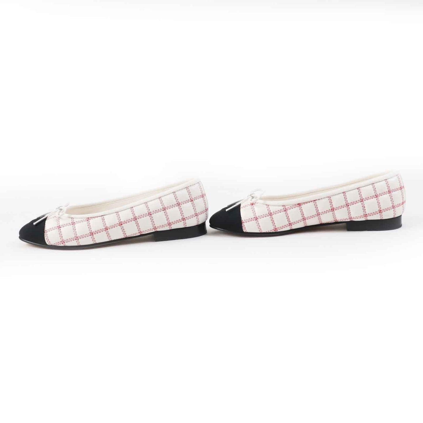 CHANEL Ballet shoes 24P G45591 Main: Lambskin Black white red ballerina Women 36