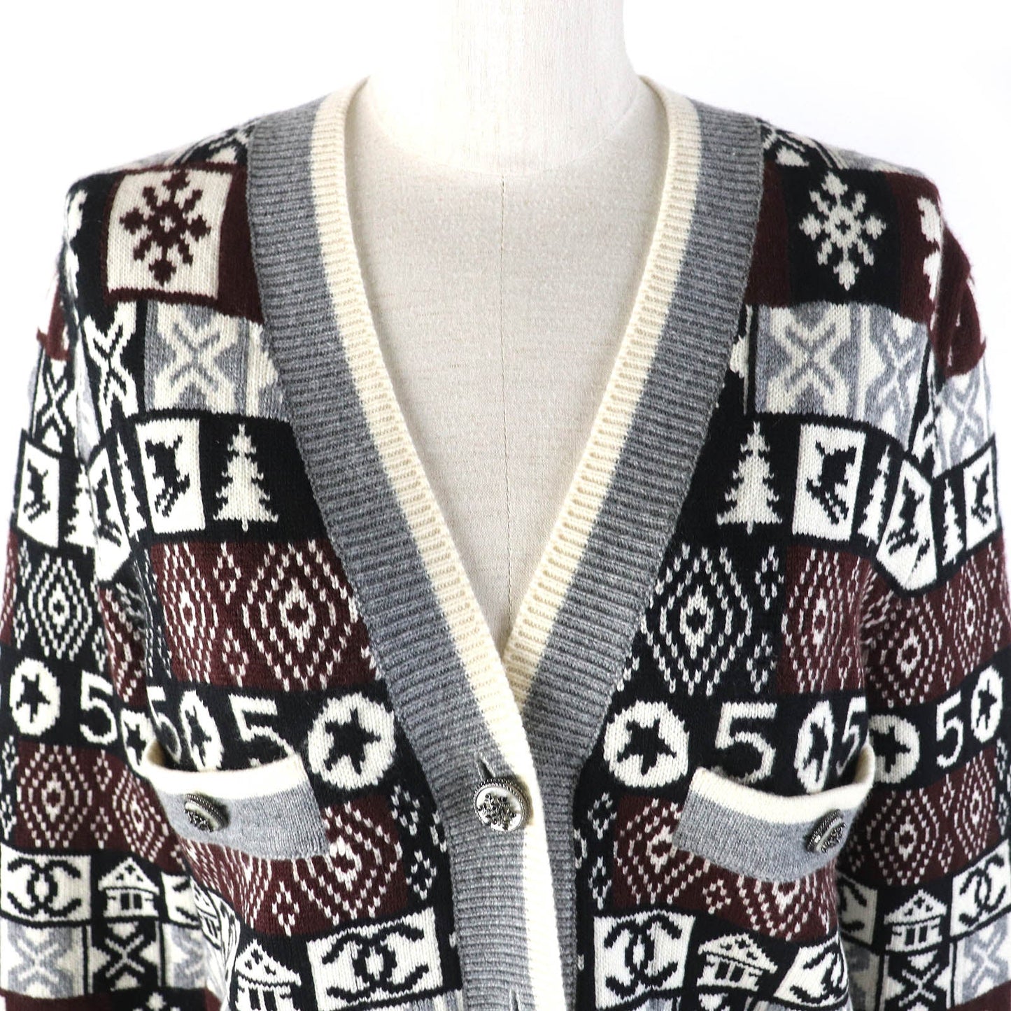 CHANEL cardigan P62167K47783 Main: 100% cashmere Gray White Black Brown Women 36