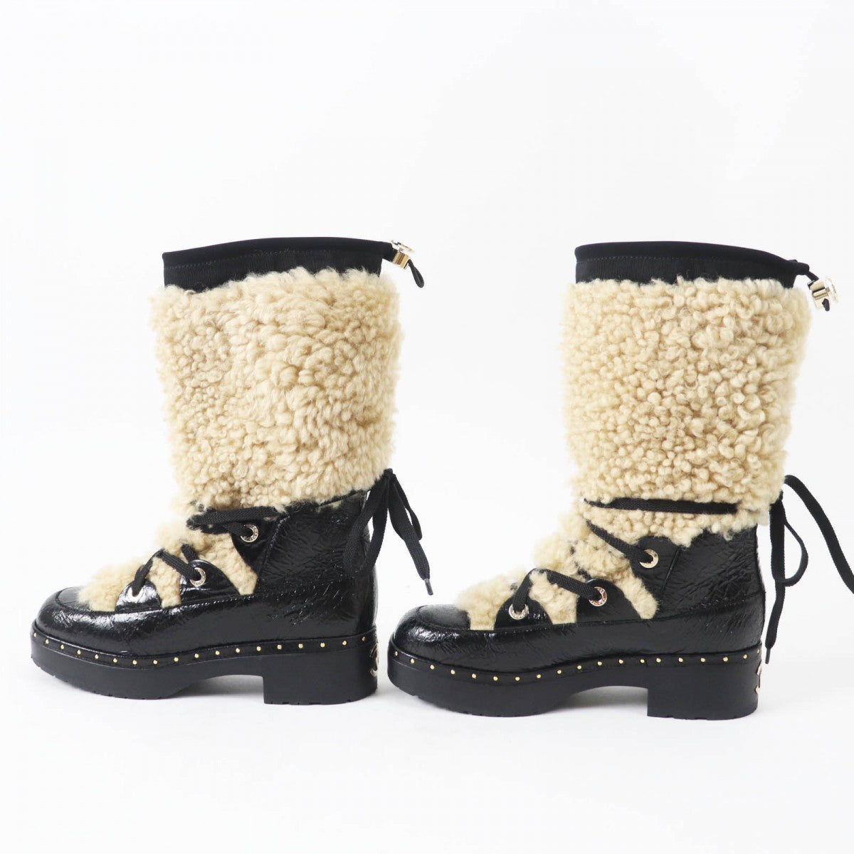 CHANEL boots 20B G35157 Main: Leather, Part: Mouton Black beige Women 37