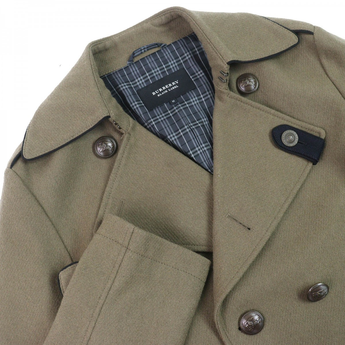BURBERRY BLACK LABEL Double breasted jacket Outer: 90% wool, Outer: 10% nylon, Part: 100% acrylic, Lining: cupra, Lining: polyester Khaki type mens M