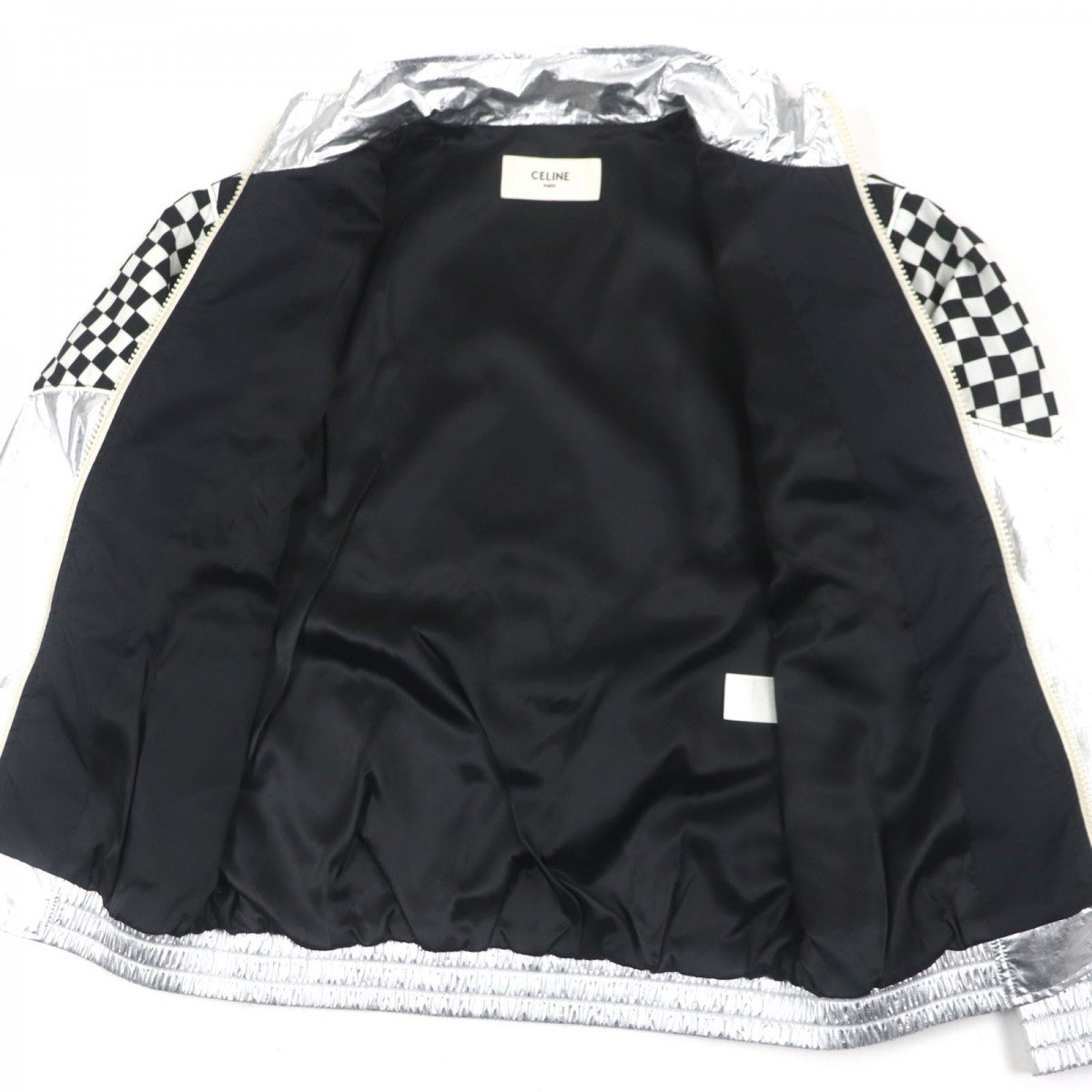 CELINE Blouson 2W420819L Nylon Silver White Black Loose Checkerboard Boule 46