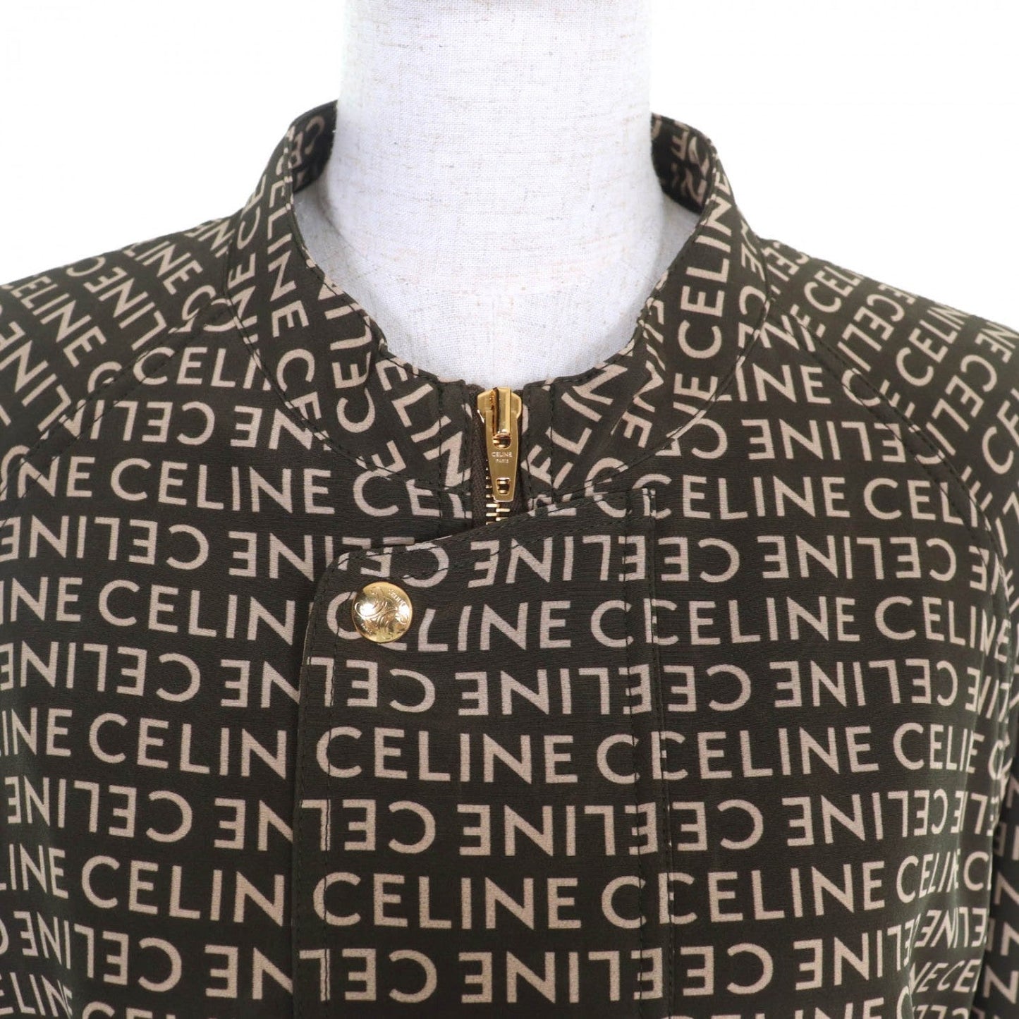 CELINE Jacket 2V19J983Q silk Khaki beige 36