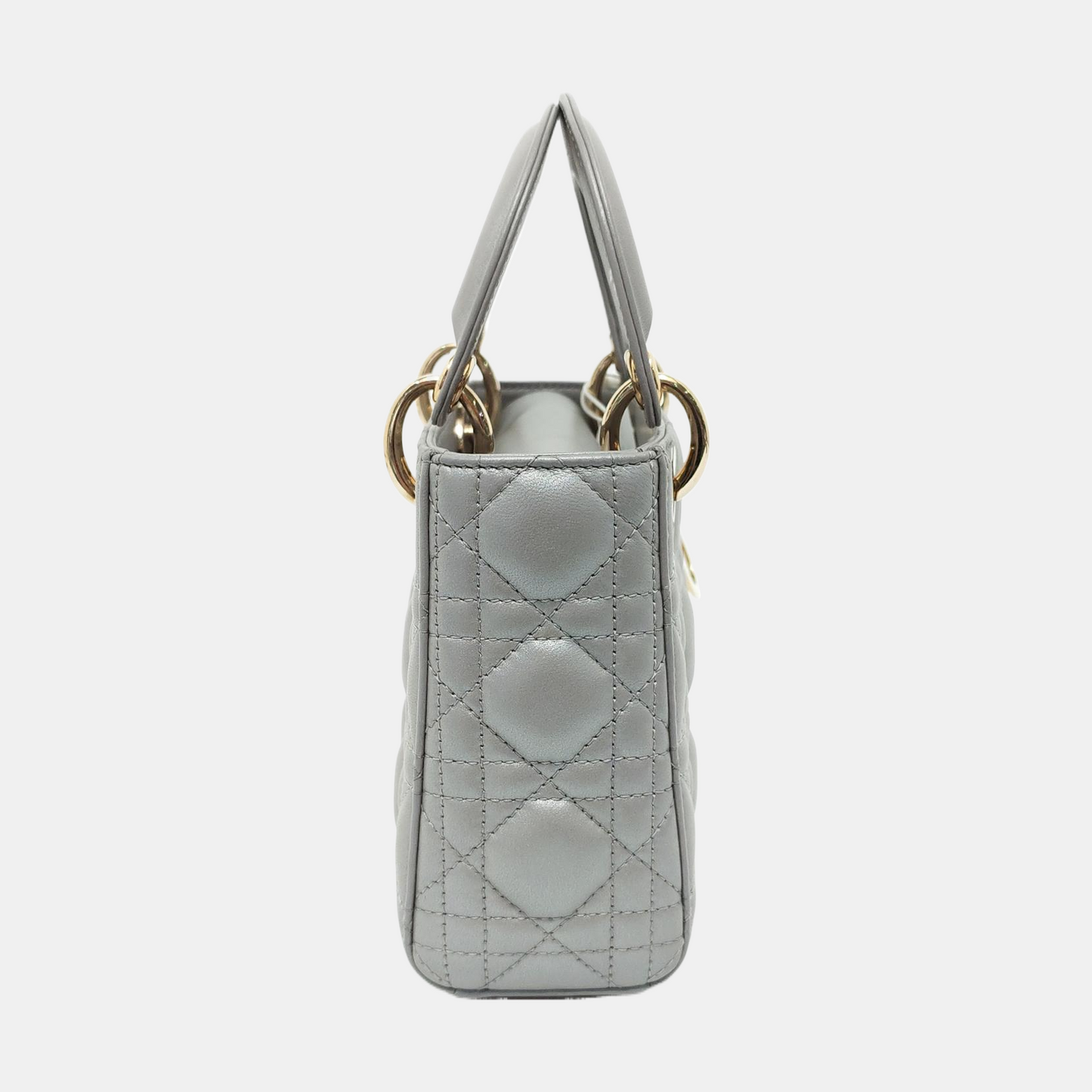 Lady Dior Mini Pearlescent Grey Cannage Lambskin Gold Hardware Chain Strap