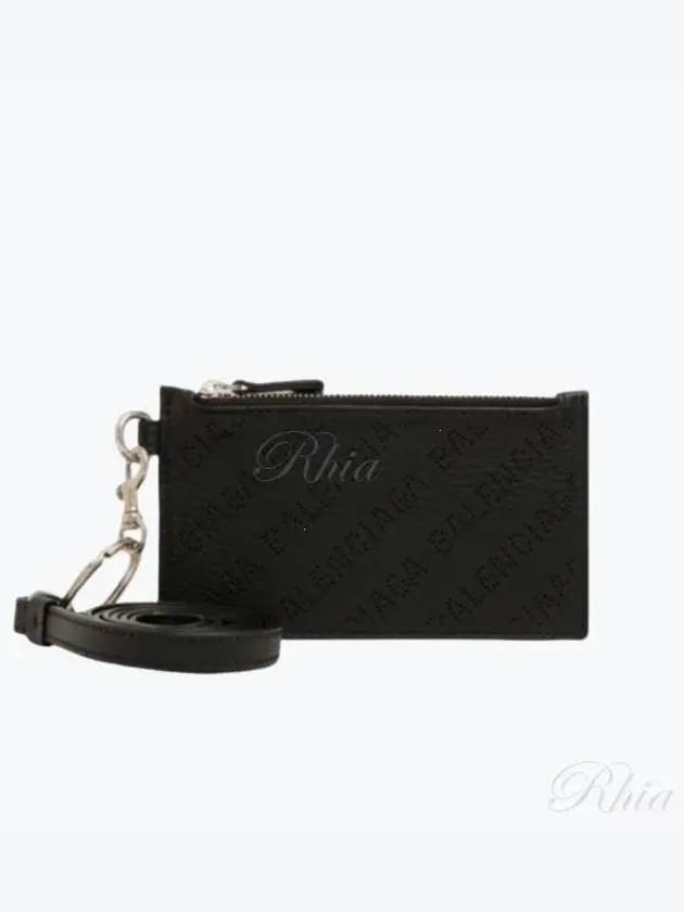 Luxury Balenciaga Trending 2025 Logo Perforated Neck Strap Card Wallet Black