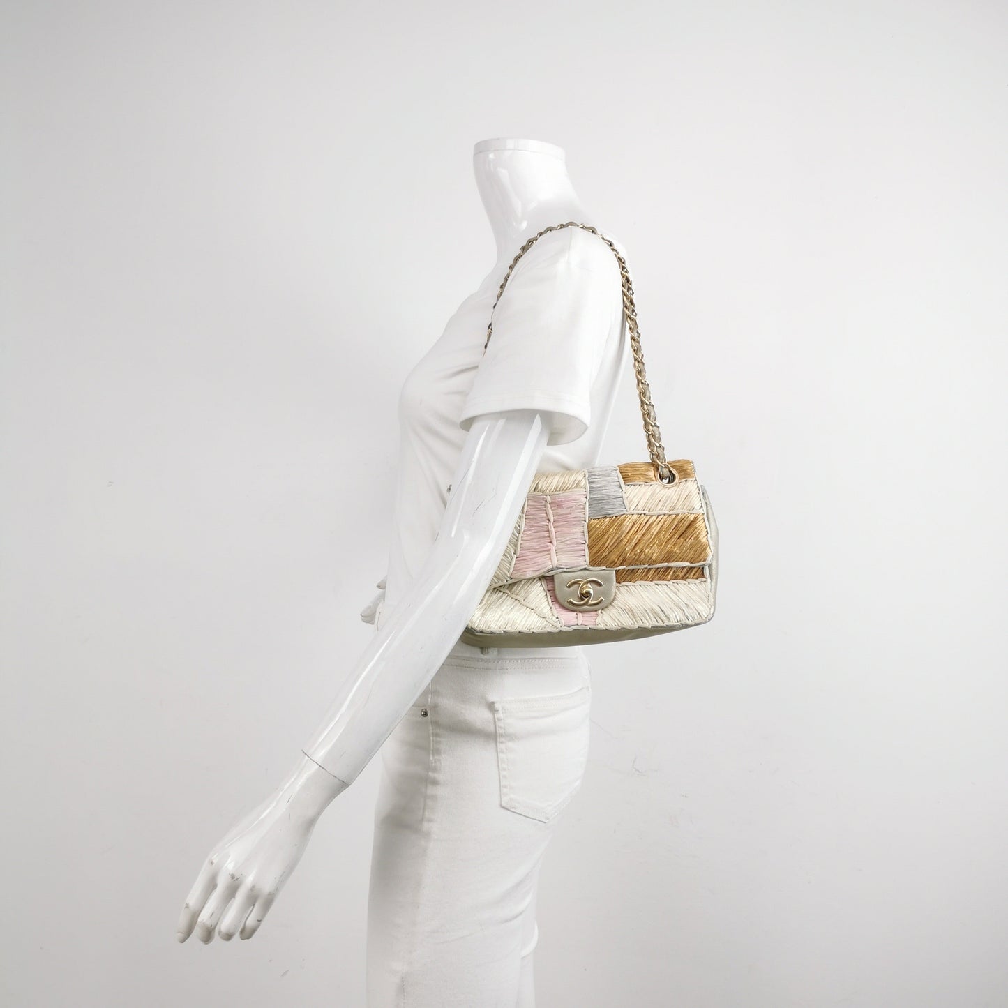 Chanel Timeless Classic Flap Medium Rare Patchwork Multicolor Raffia Gold Hardware, 2011