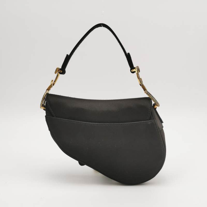 Dior Saddle Mini Silk Handbag Black with crystals