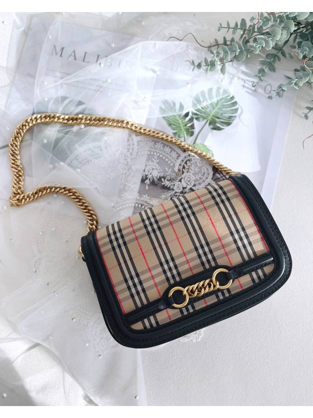 Luxury Burberry Vintage Check Link Chain Shoulder Bag Beige