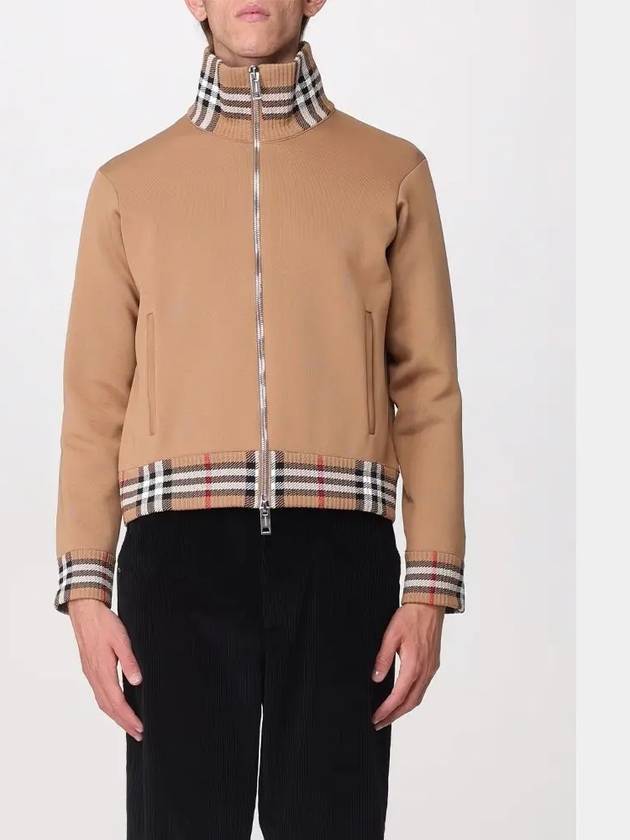 Luxury Burberry Men's Check Trim Track Jacket Camel
