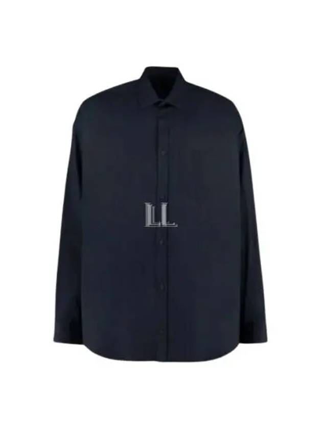 Luxury Balenciaga Trending 2025 Micro Canvas Oversized Cocoon Long Sleeve Shirt Midnight Blue