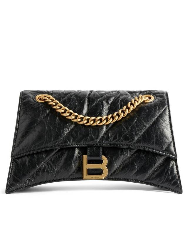 Luxury Balenciaga Trending 2025 Women's Crush Logo Gold Chain Small Shoulder Bag Black