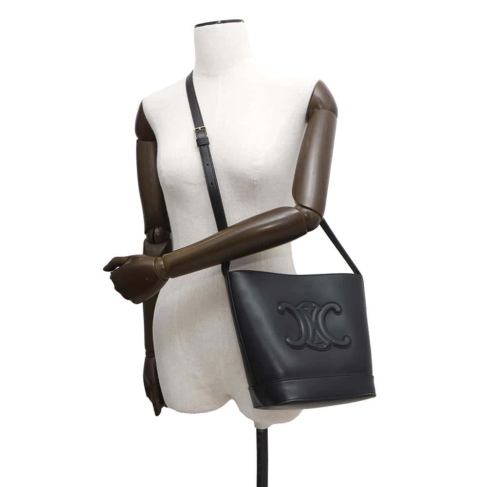 CELINE Cuir Triomphe Small Bucket Shoulder Bag Black198243 Calf Leather