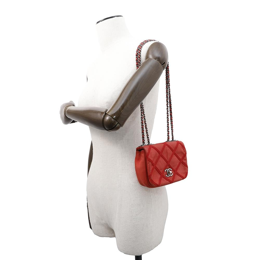 CHANEL Matelasse Double Chain Shoulder Red Leather