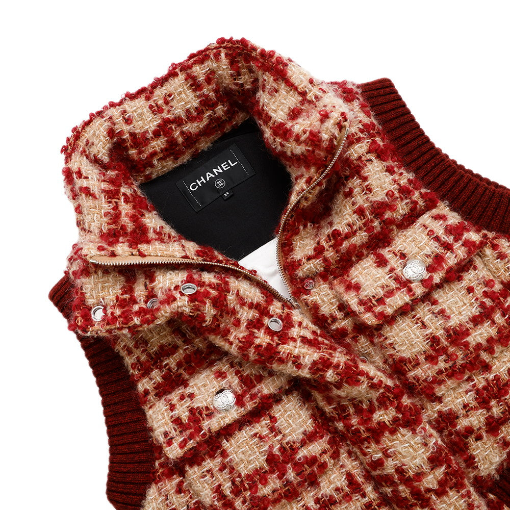 CHANEL Tweed vest Size 34 Red/BeigeP77367 V69283 Mohair 43% Wool 41% Polyester9% Nylon5% Linen2%