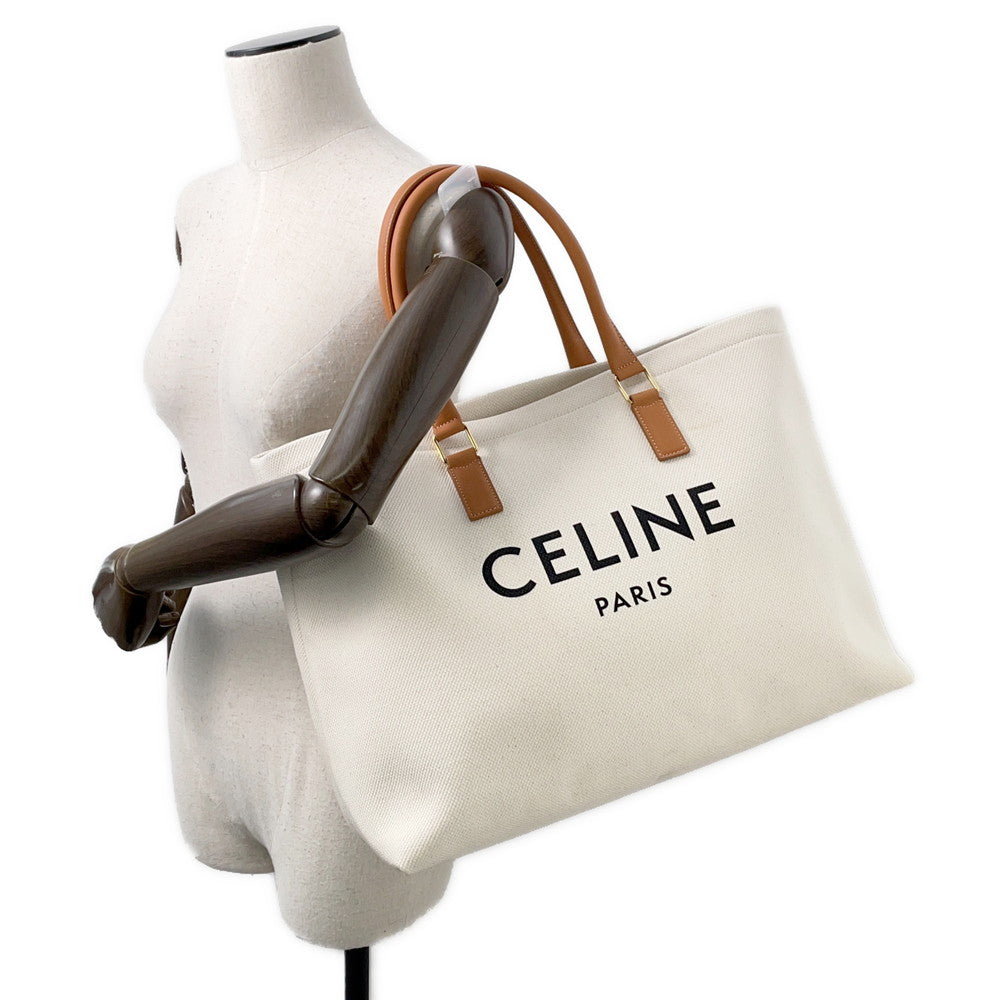 CELINE Horizontal Cabas White/Brown190062 Canvas Leather