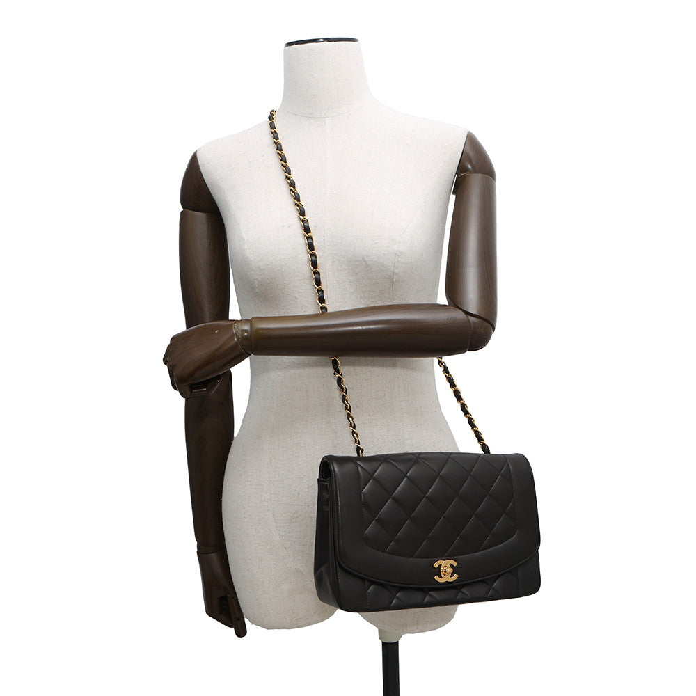 CHANEL Diana Matelasse ChainShoulder Bag BlackA01165 Lambskin Size 25