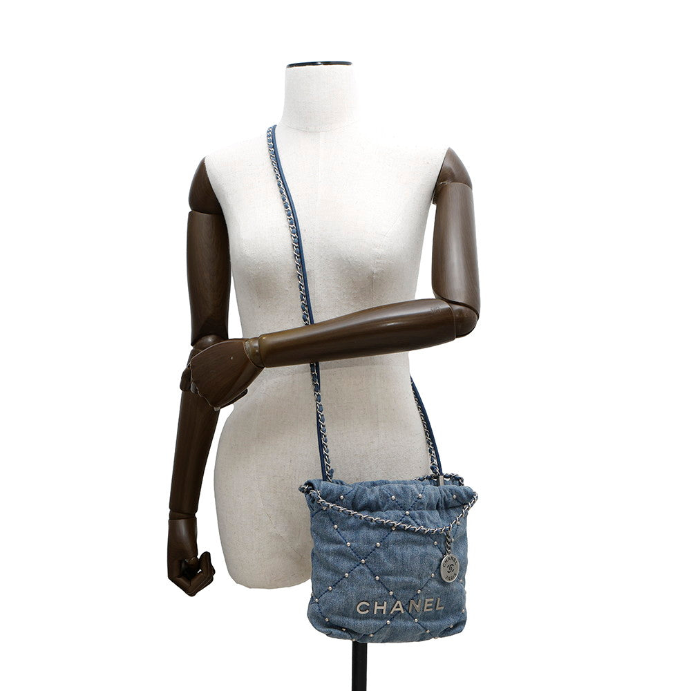 CHANEL CHANEL22 ChainShoulder Bag BlueAS3980 Denim Size Mini