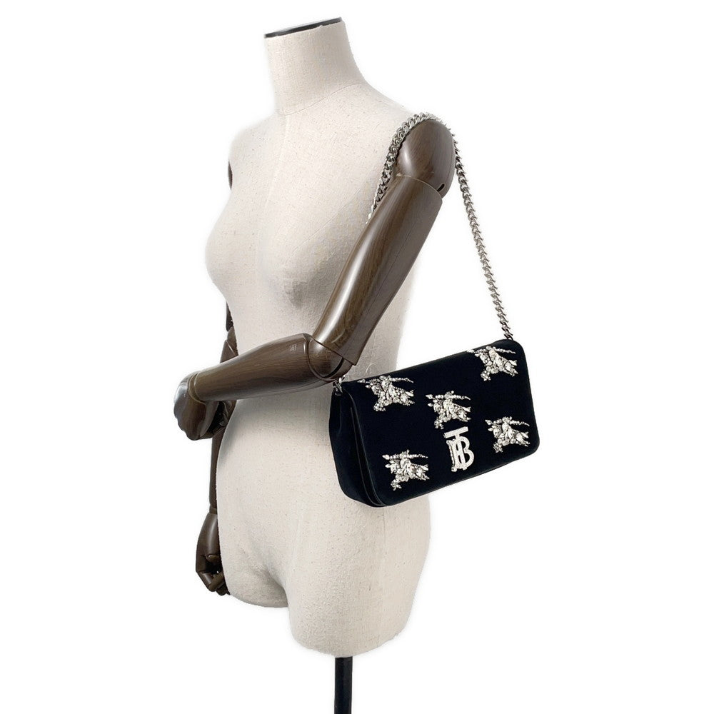 BURBERRY Lola Bag TB Logo Crystal Bag Black Velvet Rhinestone