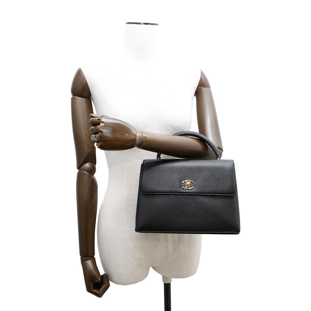 CHANEL CC Logo Top Handle Bag Black Caviar Leather