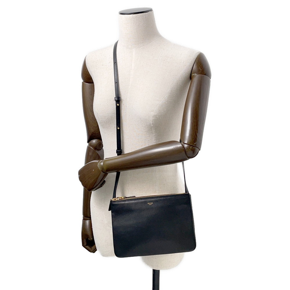 CELINE Trio Shoulder Bag Black192033 Leather Size Small
