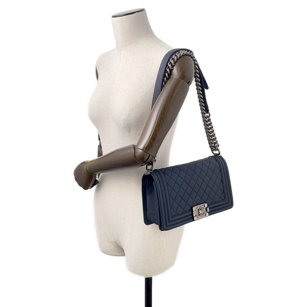 CHANEL Boy Chanel ChainShoulder Bag NavyA67086 Caviar Leather Size 25