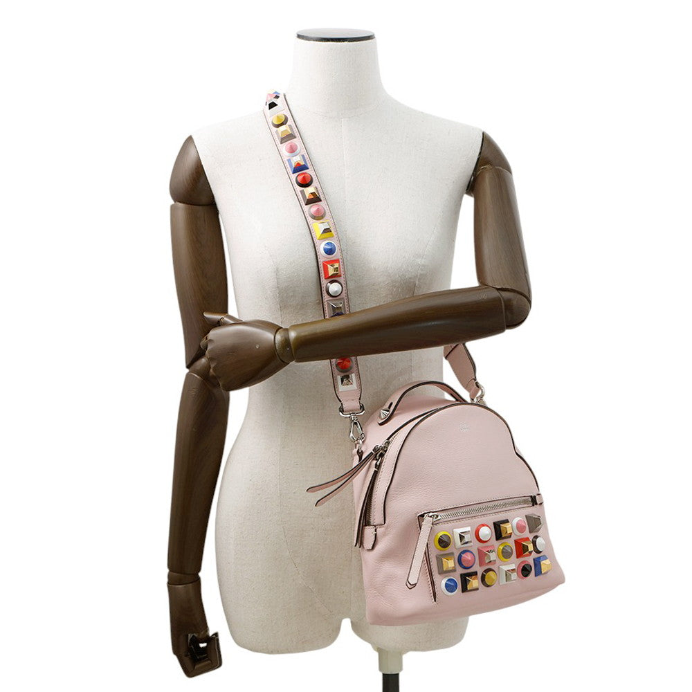 FENDI Bolsa Vitto Dolce Studded Shoulder Bag Pink8BT281 Leather