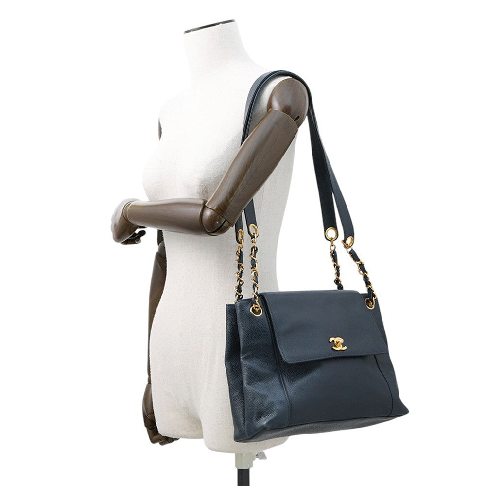 CHANEL ChainShoulder Navy Caviar Leather
