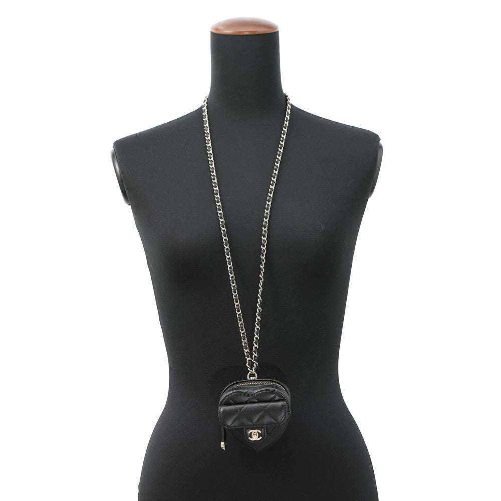 CHANEL Matelasse Heart ChainCoin purse BlackAP2783 Lambskin