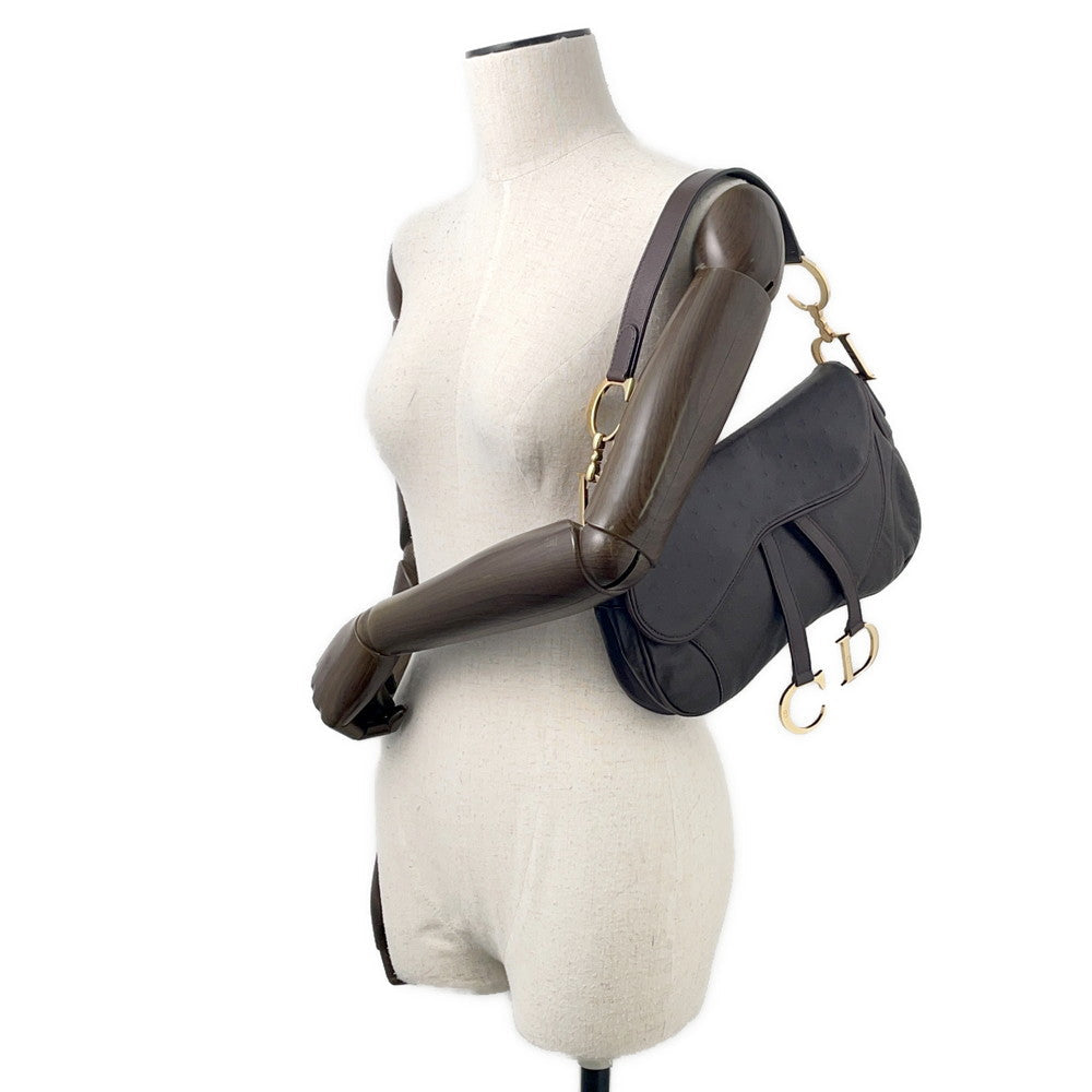 Dior Saddle OneShoulder Bag Brown Autruche Embossed Leather