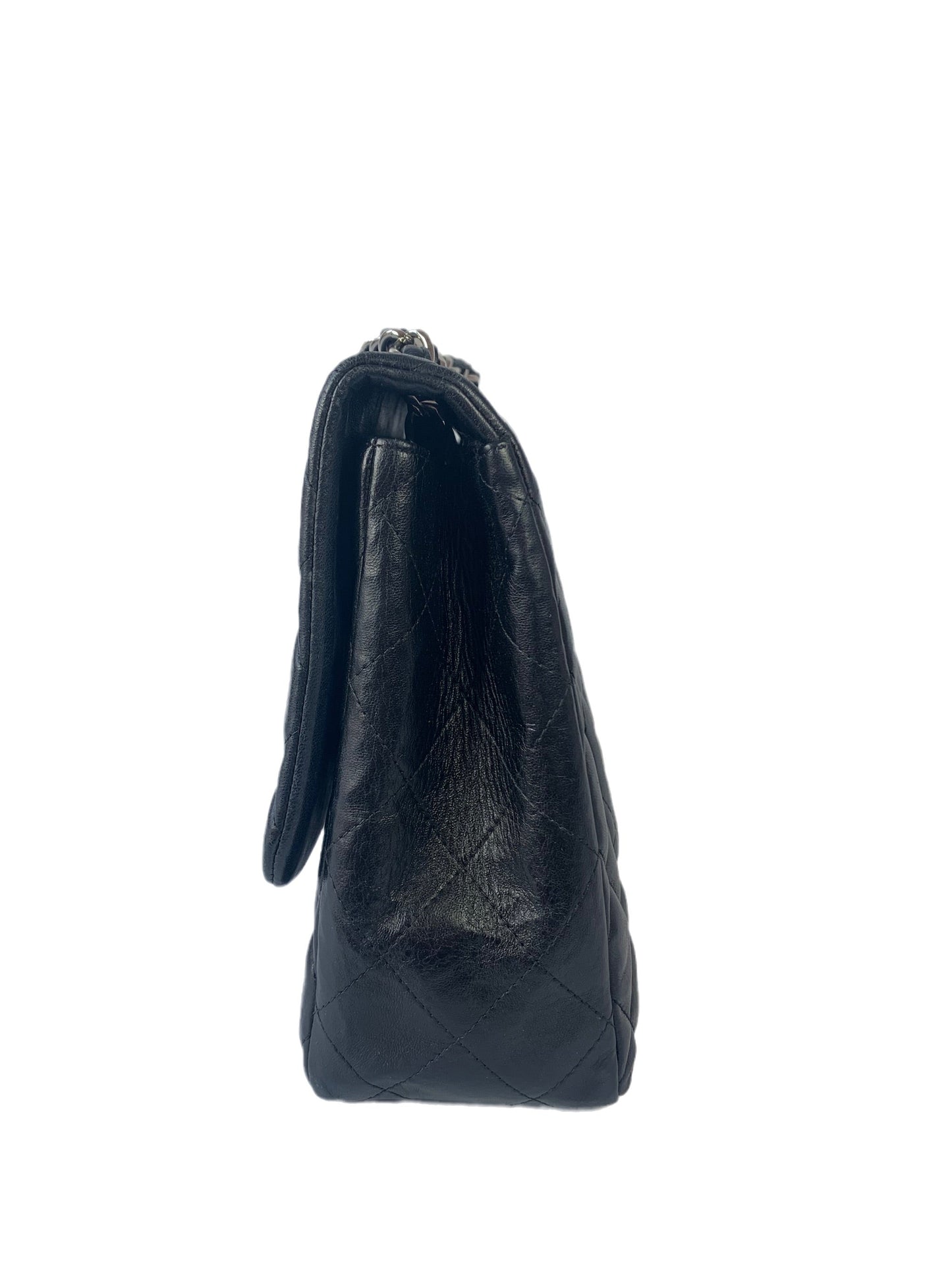 Chanel Classic Flap Jumbo Large Black Lambskin Leather with Silver hardware