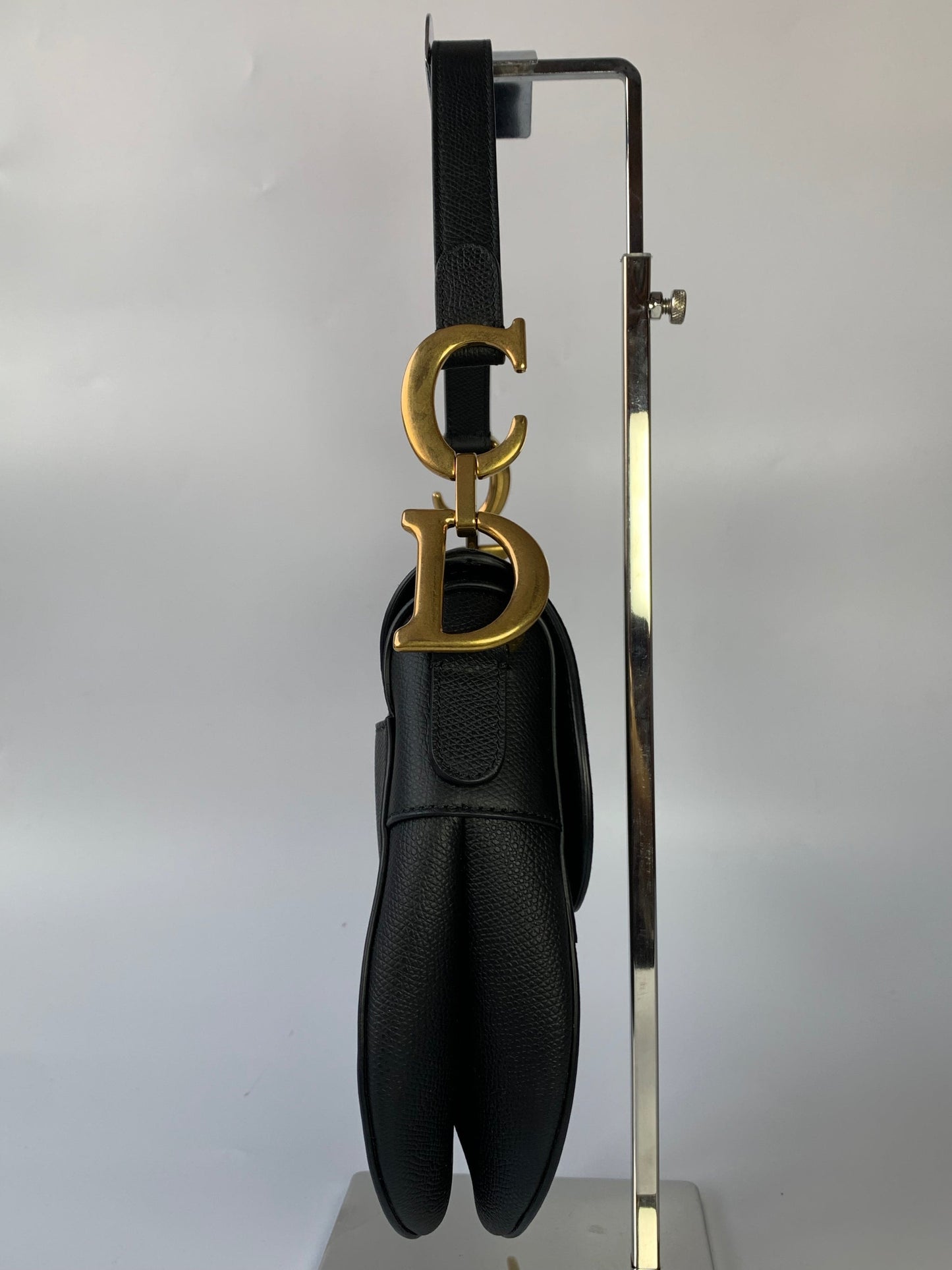 Dior Saddle Black Medium Grained Leather Handbag with Gold Hardware