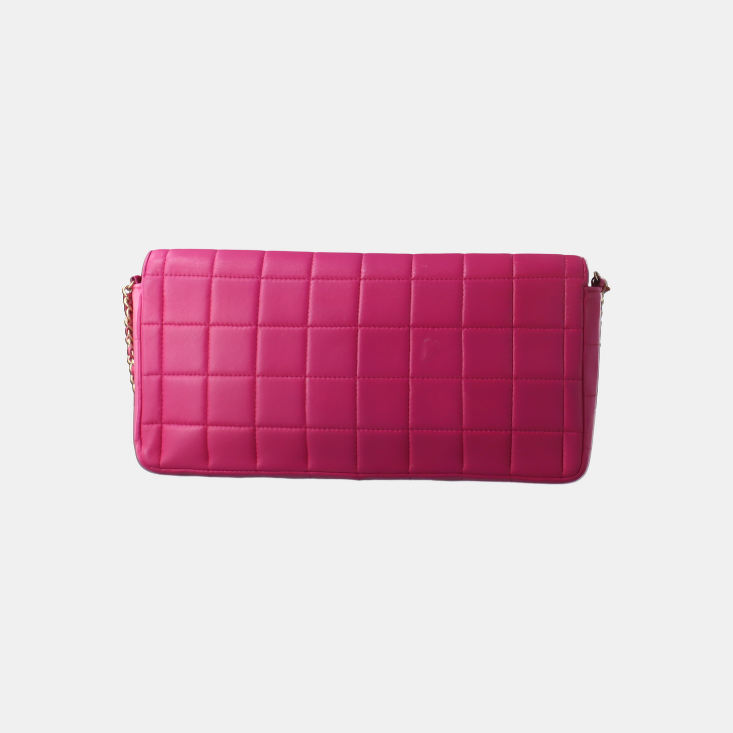 Chanel East West Chocolate Bar Fuchsia Pink Leather 24k Gold hardware