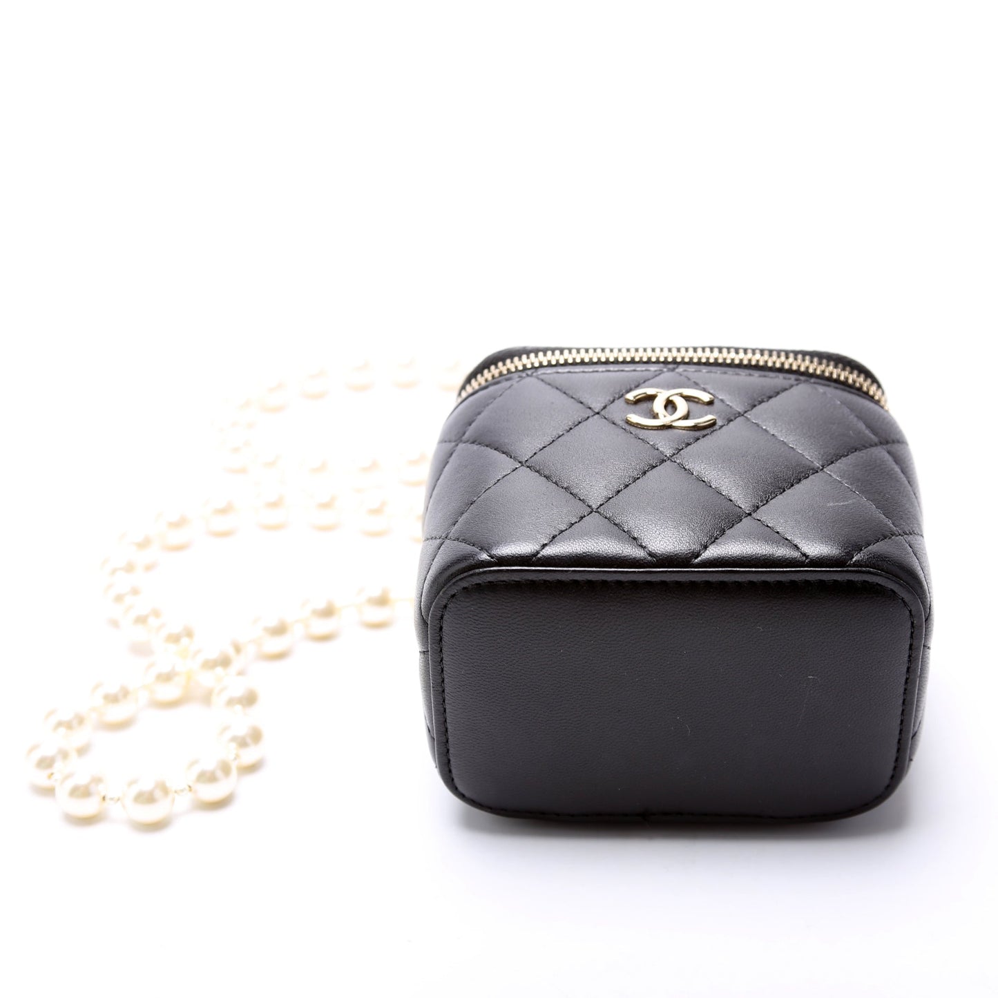 Chanel Vanity Mini W/ Pearl Chain Lambskin 31M Bag