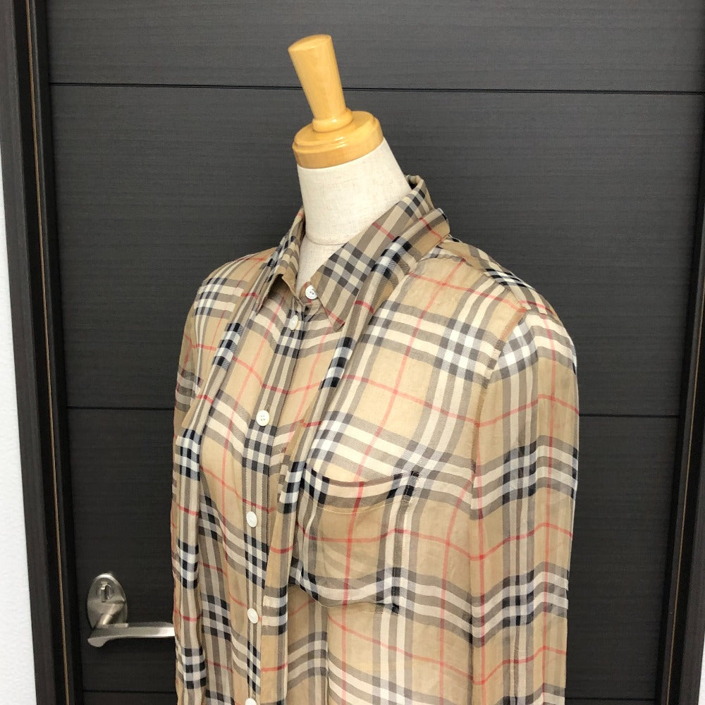 BURBERRY Long sleeve shirt cotton beige Check Pattern See-through Women 38