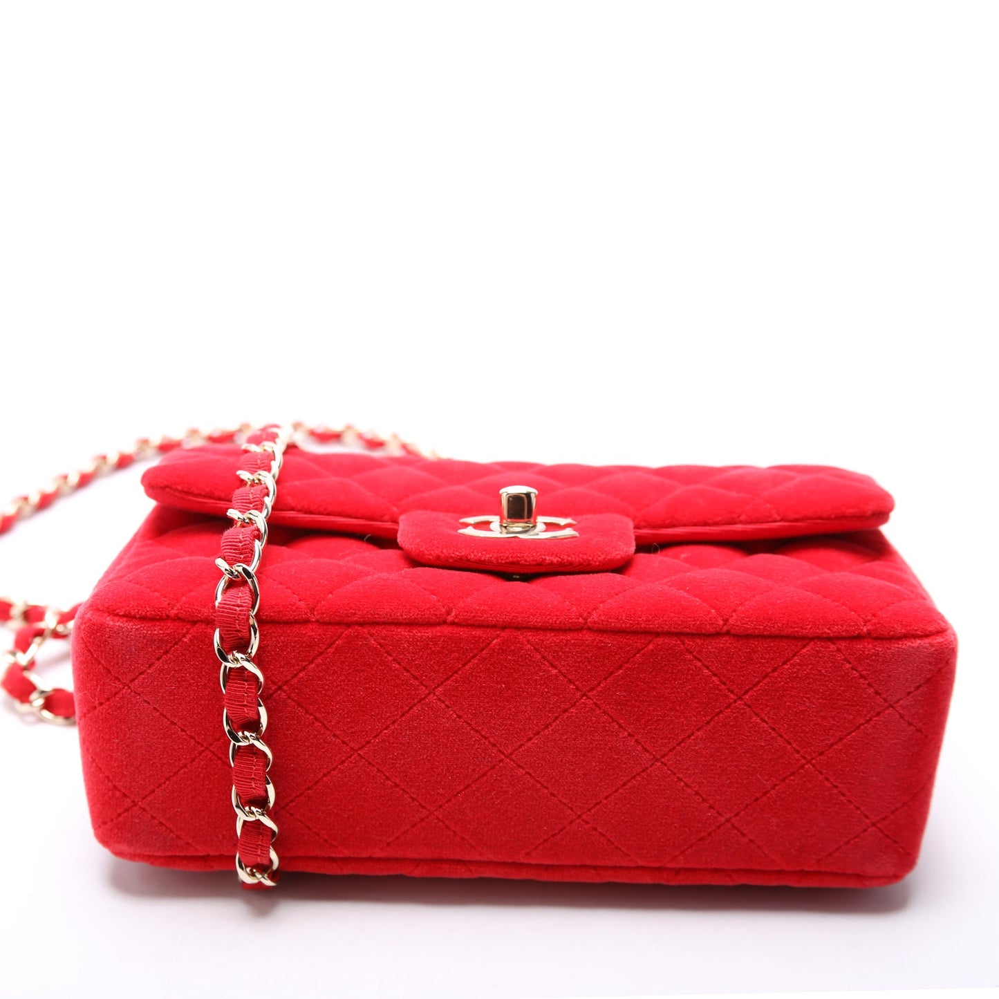 Chanel Classic Flap Mini Rectangle Velvet 24M Red Bag