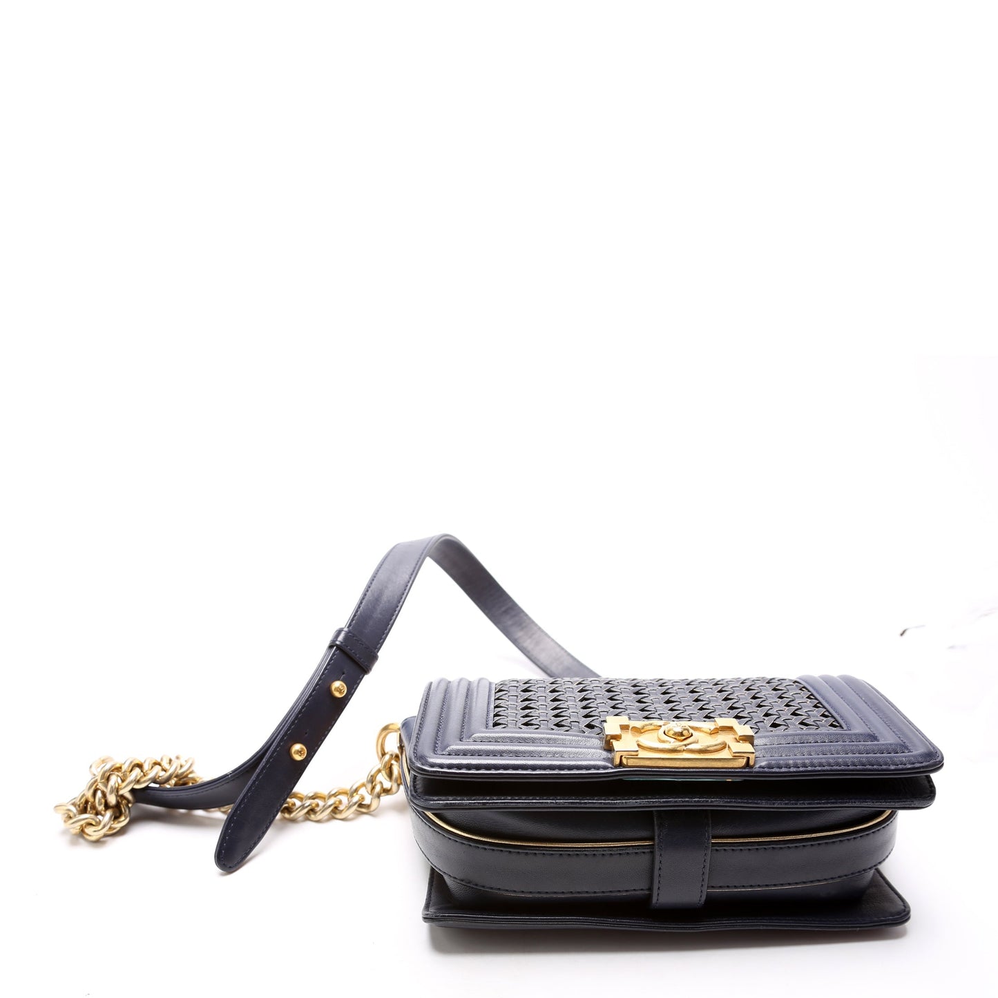 Chanel Boy Reverso Flap Small Braided Sheepskin 19M Navy Bag
