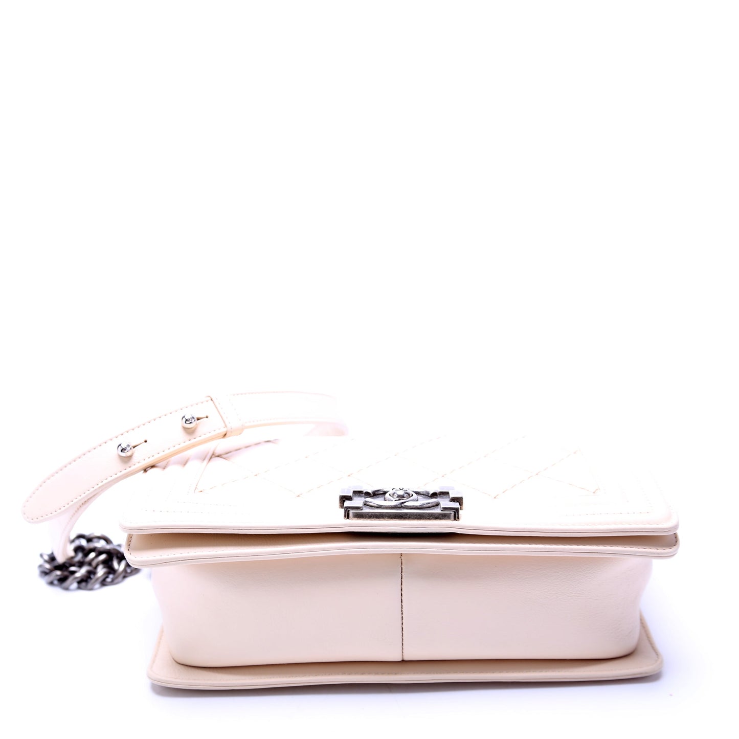 Chanel Boy Flap Medium New Calfskin Double Stitch 18M Cream Bag