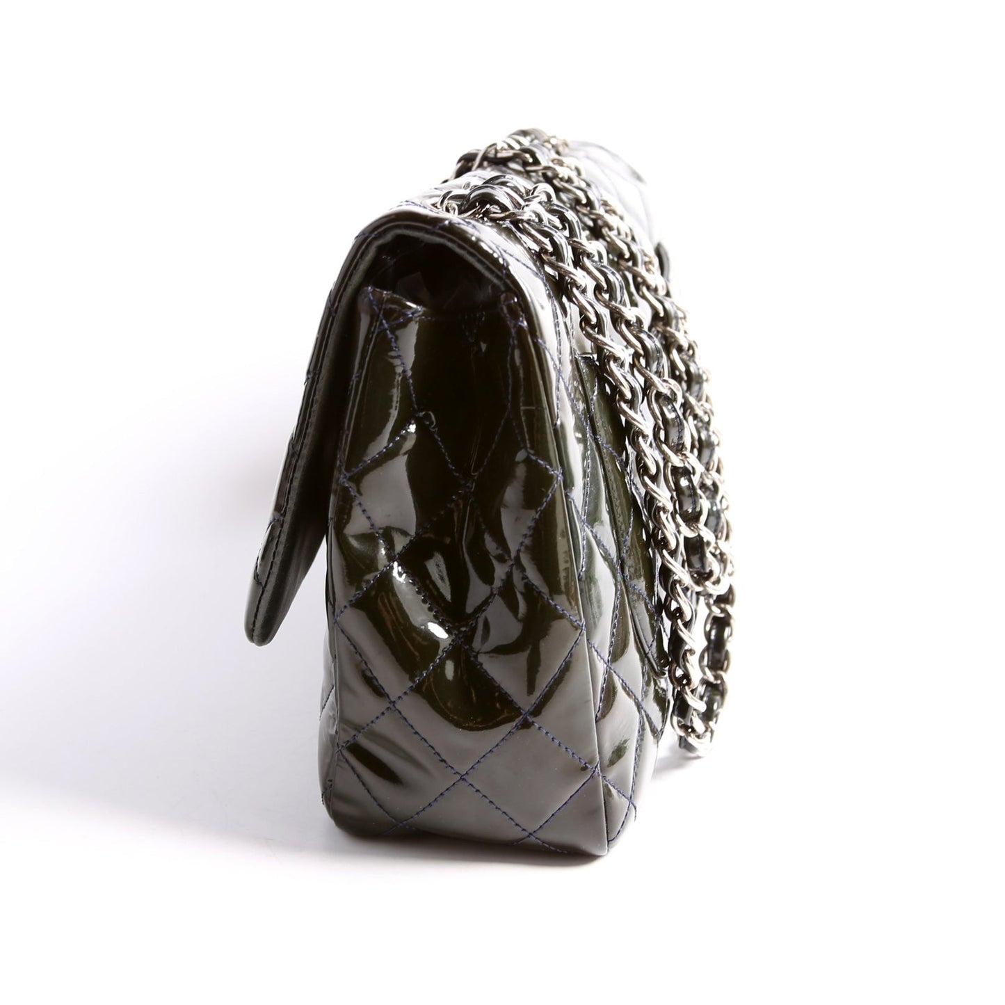 Chanel Classic Flap Jumbo Patent 13M Green Bag