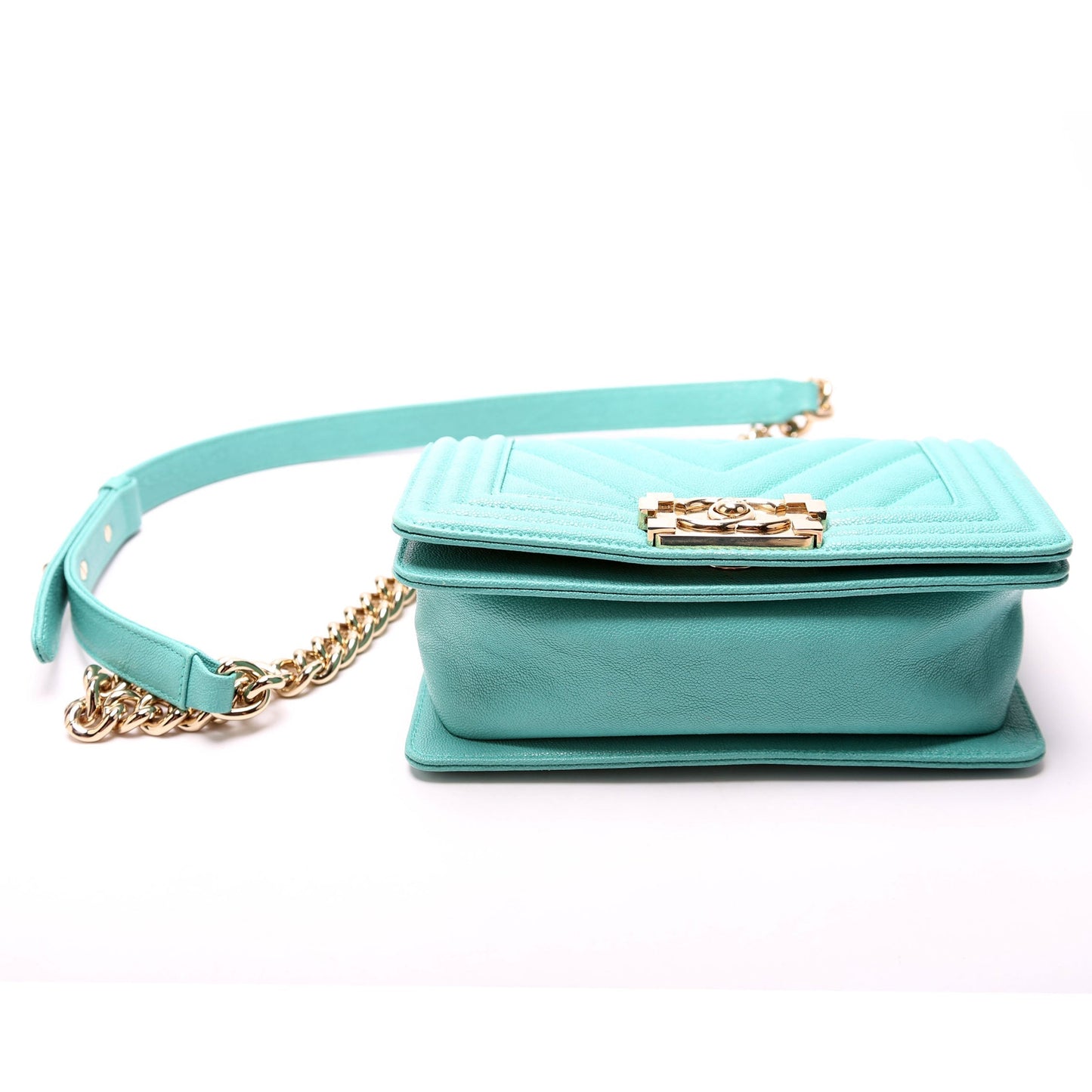 Chanel Boy Flap Small Chevron Caviar 27M Teal Bag