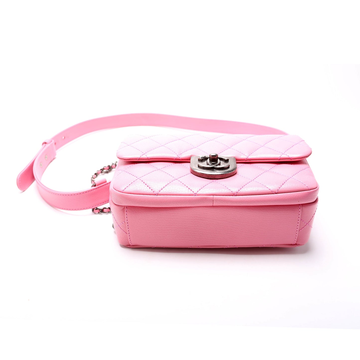 Chanel Double Carry Chain Waist 21M Goatskin Pink Bag