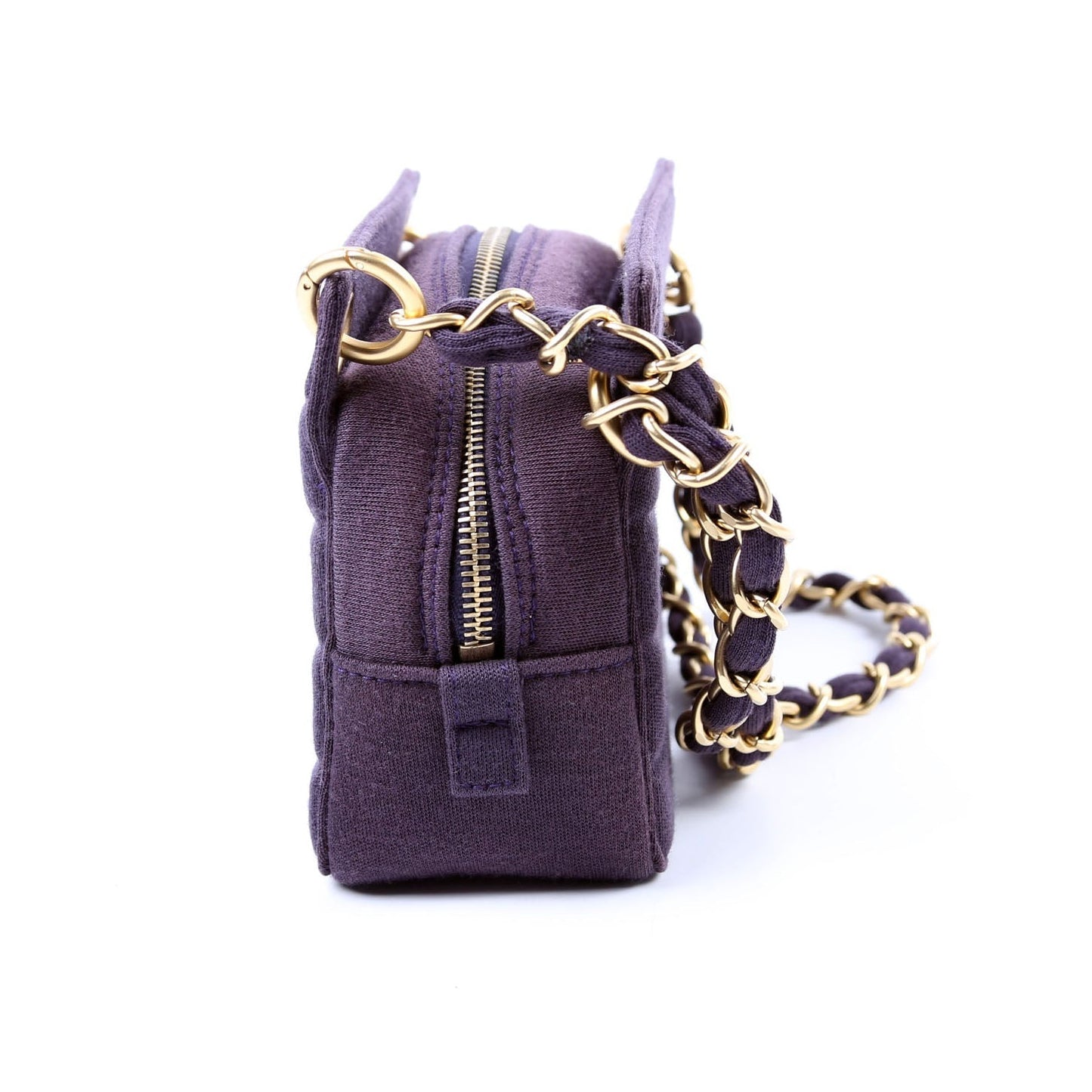 Chanel Chocolate Bar Chain Shoulder Quilted Jersey 7M Purple Bag