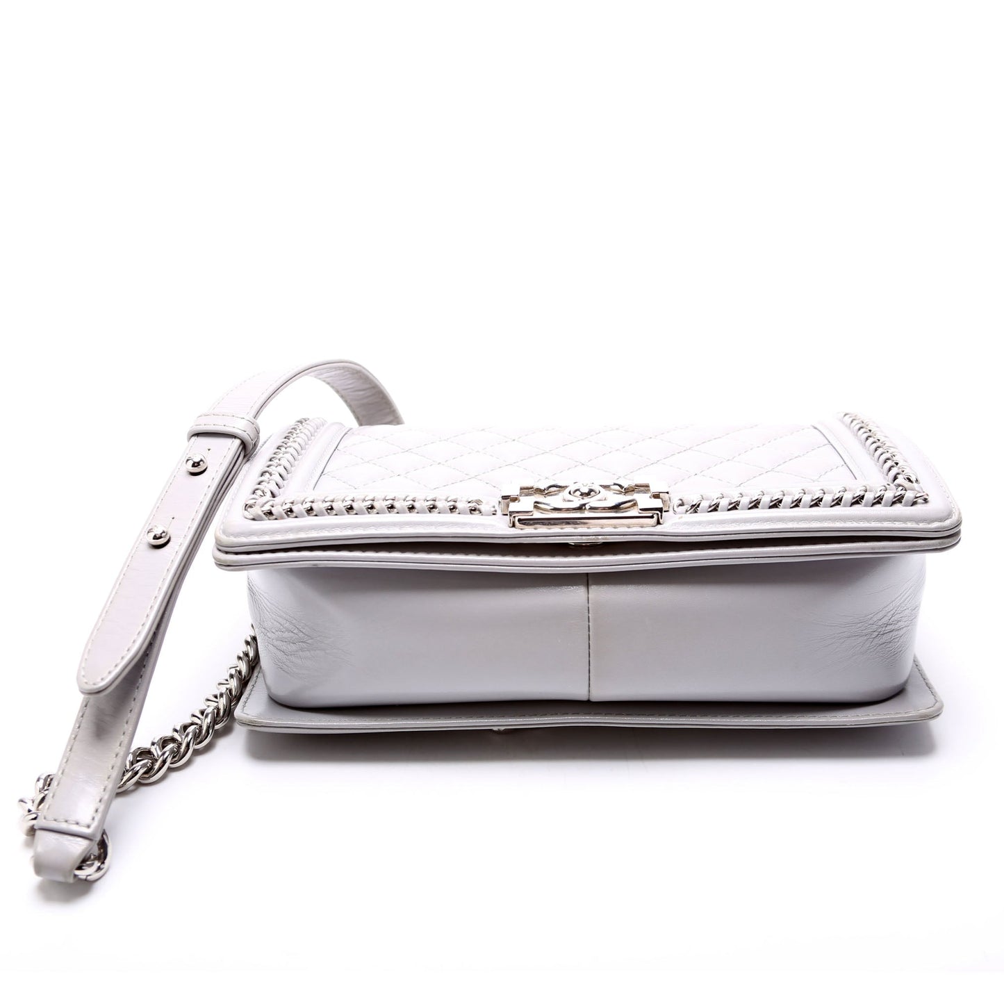 Chanel Boy Flap Medium Chain Around Quilted Lambskin 30M Grey Bag