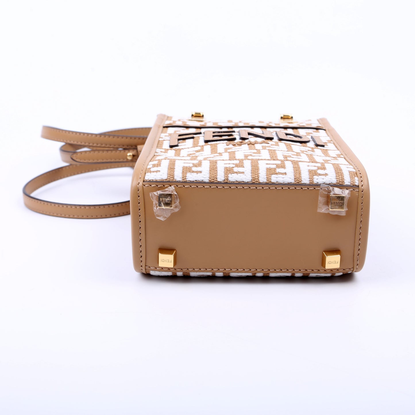 Fendi 8BS051 Raffia FF Mini Sunshine Shopper Tan Bag