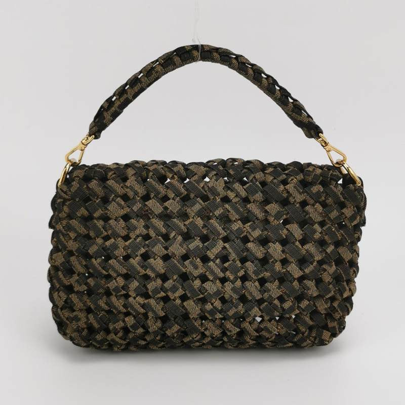 Fendi Baguette Mini Canvas Crochet Zucca Dark Green and Gold Hardware