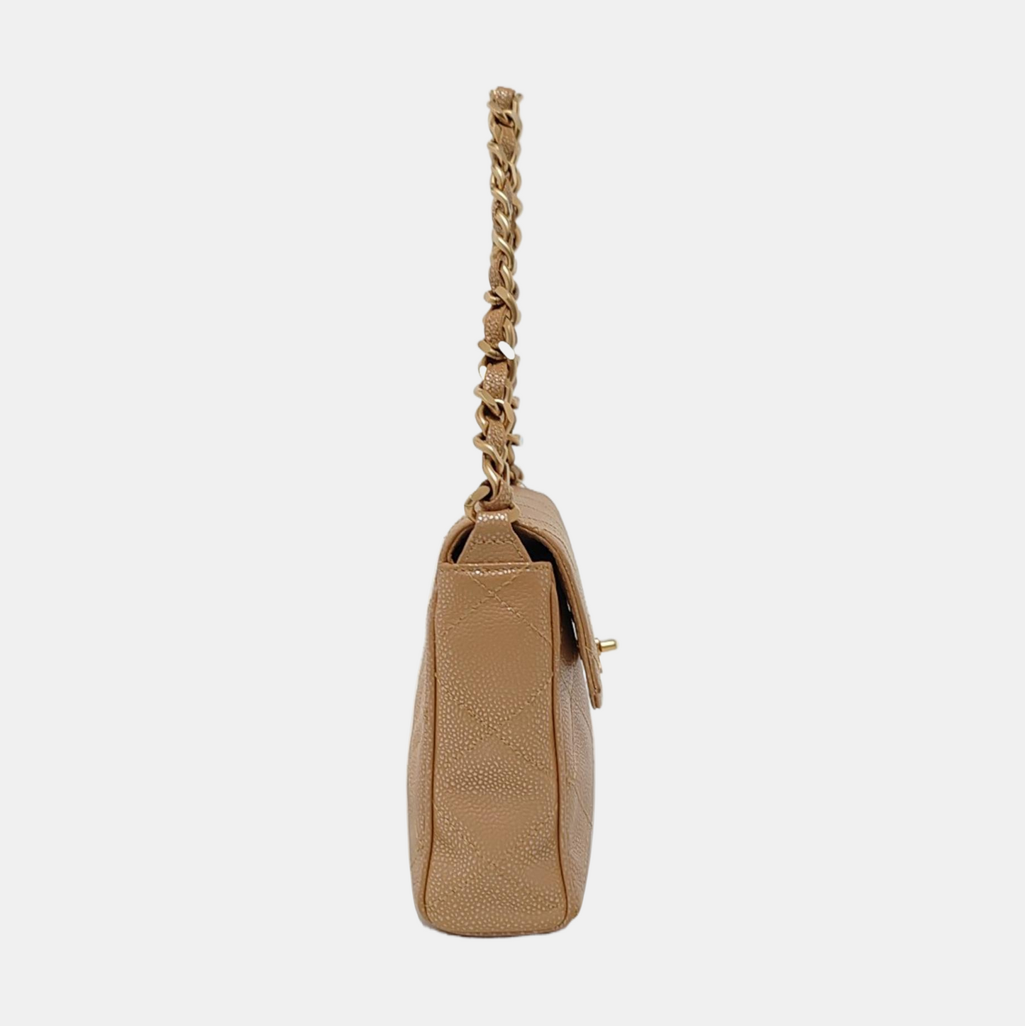 Chanel Vintage Beige Caviar Leather Shoulder Bag Gold Hardware